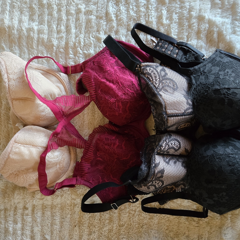 Elegant Lace Bra Set - Cream, Burgundy, Black Various Brands 34ddd